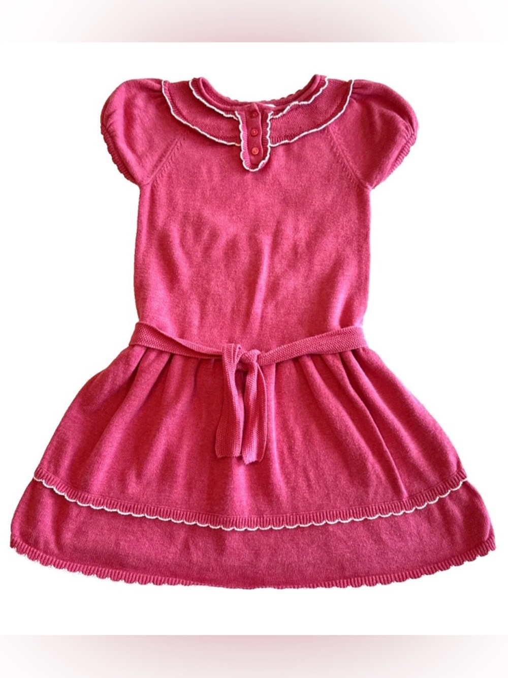 EUC Janie & Jack Pink & White Cotton Knit Sweater Dress Spring Girls Size 7